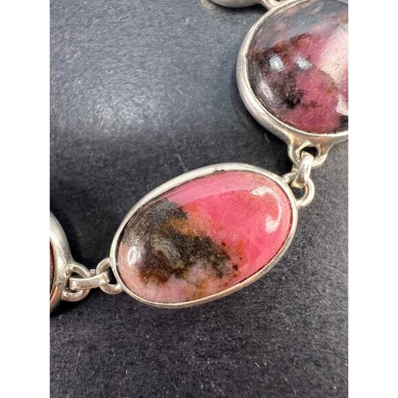 New Rhodonite free form sterling silver link bracelet - Picture 2 of 11